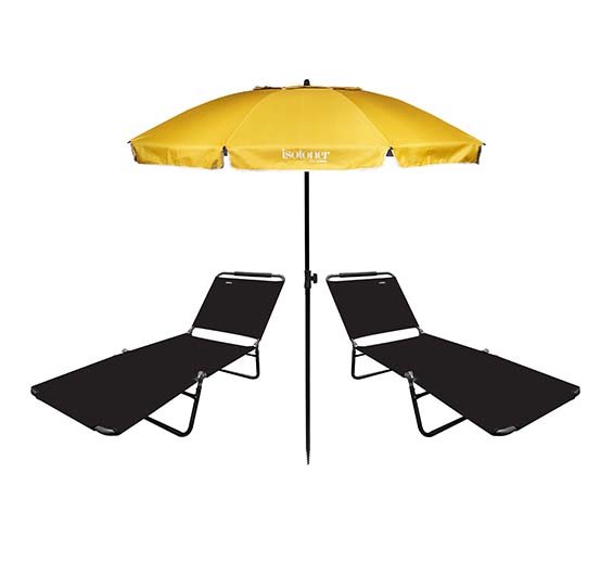 2 foldable loungers + umbrella